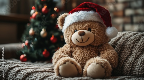 Wallpaper Mural Teddy bear wearing Santa hat and Christmas tree Torontodigital.ca