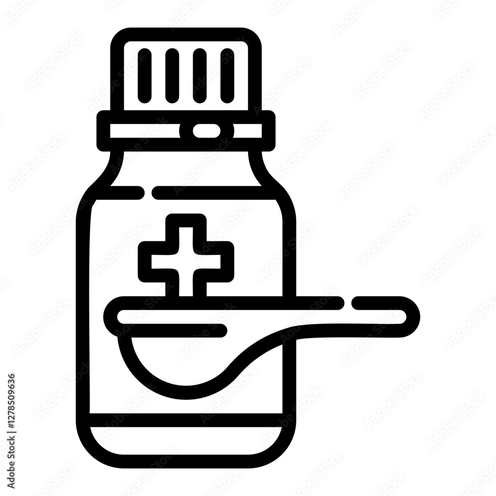 Syrup medicine. This is a vector single icon with a dashed line style. It is suitable for any purpose, such as website design, mobile app design, logo design, etc. Syrup medicine. This is a vector single icon with a dashed line style. It is suitable for any purpose, such as website design, mobile app design, logo design, etc.