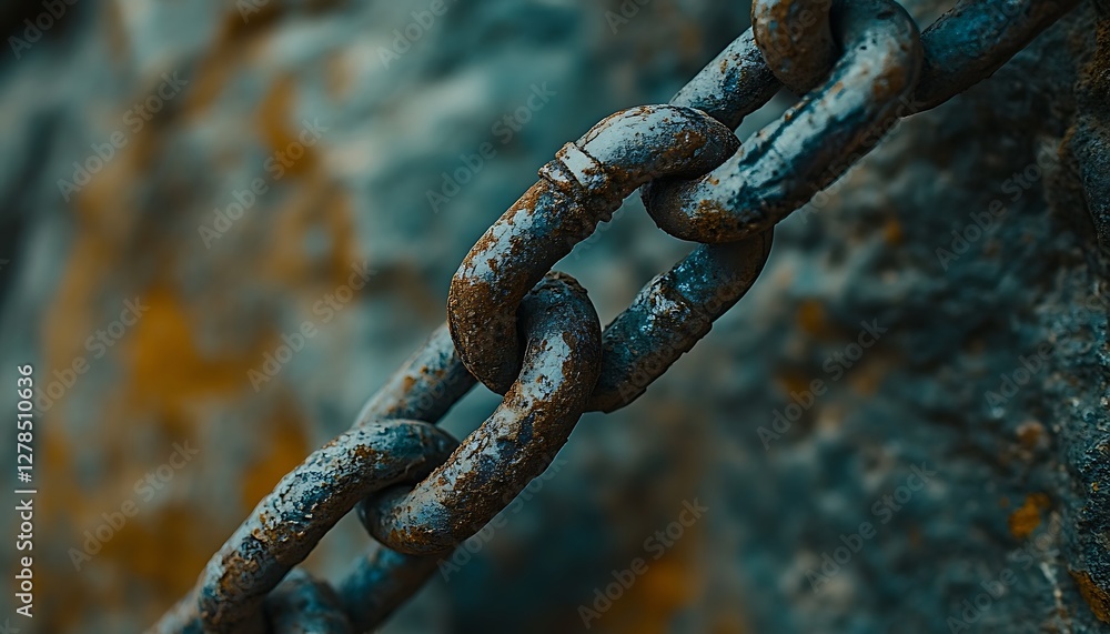 Rusty chain links against weathered stone Rusty chain links against weathered stone