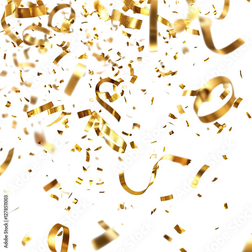 Gold confetti falling on a Transparent background,