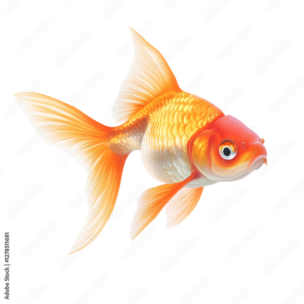 Goldfish on a white background, isolated image of a goldfish, cutout PNG file with a transparent background, Goldfish on a white background, isolated image of a goldfish, cutout PNG file with a transparent background,
