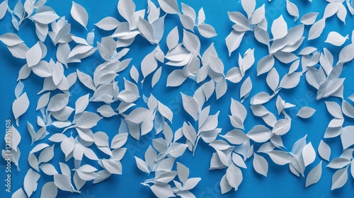 Wallpaper Mural White paper leaves blue background flatlay Torontodigital.ca
