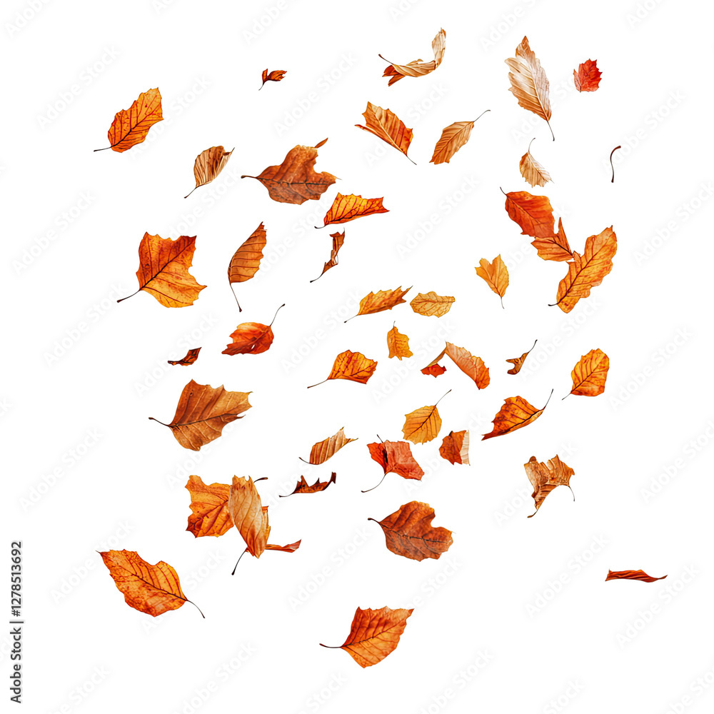 Impact of autumn leaves flying in the wind, isolated on a Transparent background, Impact of autumn leaves flying in the wind, isolated on a Transparent background,