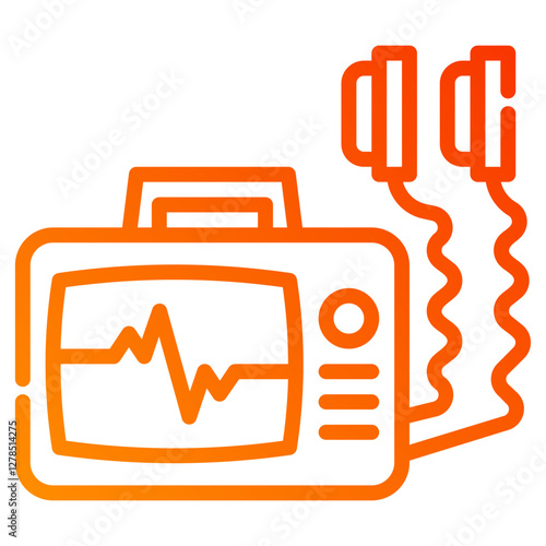 Defibrillator. This is a vector single icon with a dashed line gradient style. It is suitable for any purpose, such as website design, mobile app design, logo design, etc.