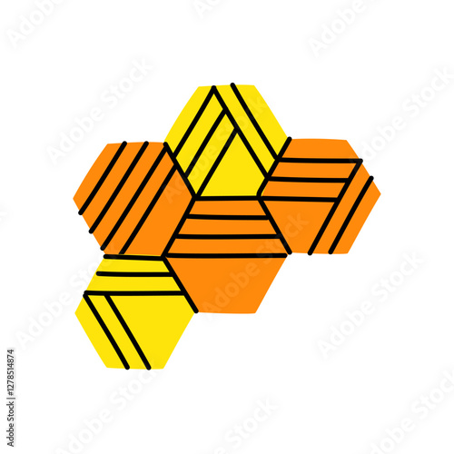 Decorative flat honeycomb with decorative lines. Flat doodle illustration. natural beauty and geometric elegance of beeswax. Ideal for use in eco-friendly branding, or nature-inspired design projects