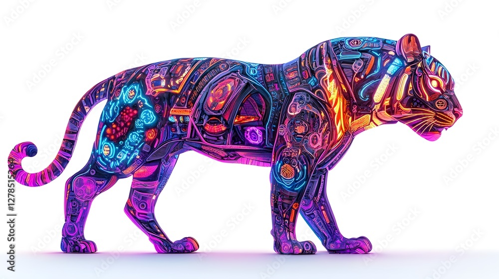 Fototapeta premium Mesmerizing Psychedelic Tiger Vibrant Digital Art with Fluid Fractal Patterns