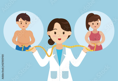 Nutritionist Measuring the Waist of a Man and a Woman