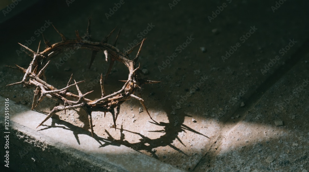 custom made wallpaper toronto digitalA crown of thorns sits on a rough surface, illuminated by sunlight, symbolizing Jesus' suffering, sacrifice, and redemption during Holy Week.