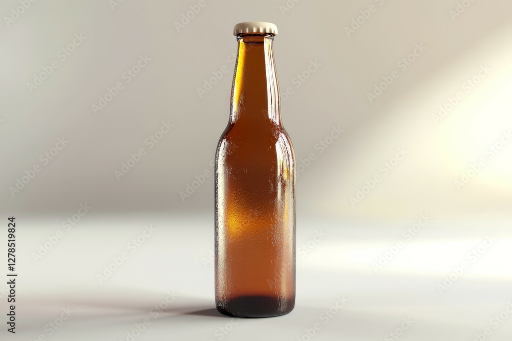 Amber glass bottle front view on plain background. AI image Amber glass bottle front view on plain background. AI image