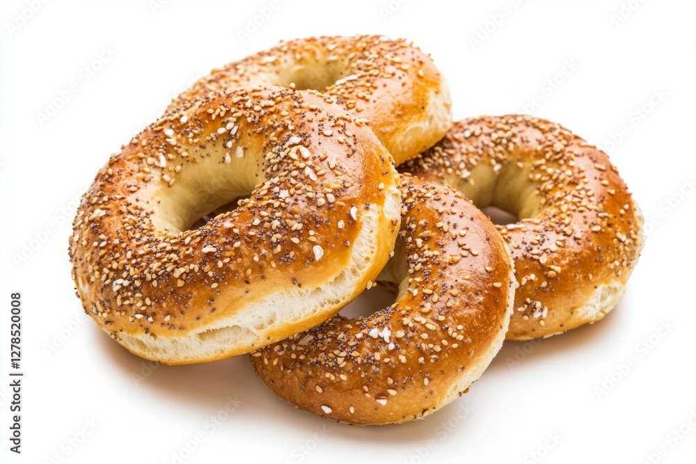 Poppy seed bagels on white background. AI image Poppy seed bagels on white background. AI image