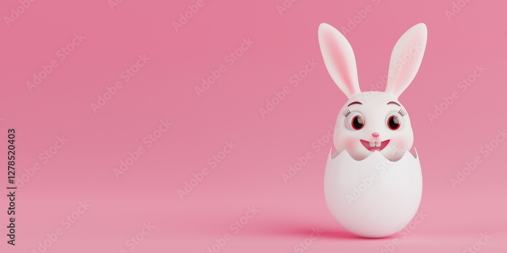 Cartoon Banny in Cracked White Easter Egg. 3d Rendering Cartoon Banny in Cracked White Easter Egg. 3d Rendering