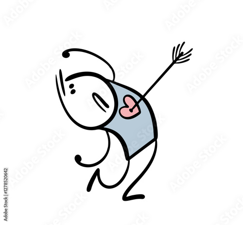 Cupid arrow struck the man in the heart. Vector illustration of an unhappy lover falling on his back. An unexpected surprise. Isolated funny character on white background.