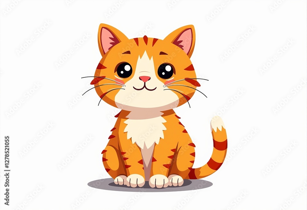 Obraz premium Cute Cartoon Cat in Flat 2D Style: Ideal for T-shirt Designs, App Icons, and Social Media Posts. A charming and versatile feline graphic!