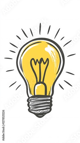 A simple doodle of a yellow lightbulb drawn in black marker on a white background
