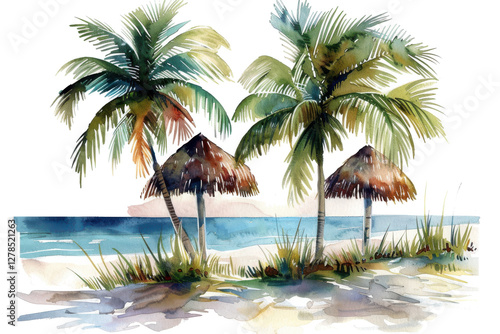 watercolor beach summer day  