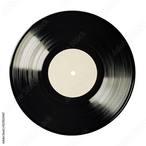 Vinyl record with white label isolated on transparent background,