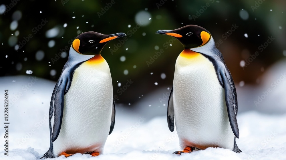 Obraz premium Extreme cold climate with penguins adapting, frozen tundra, snow-covered ground, peaceful and undisturbed environment