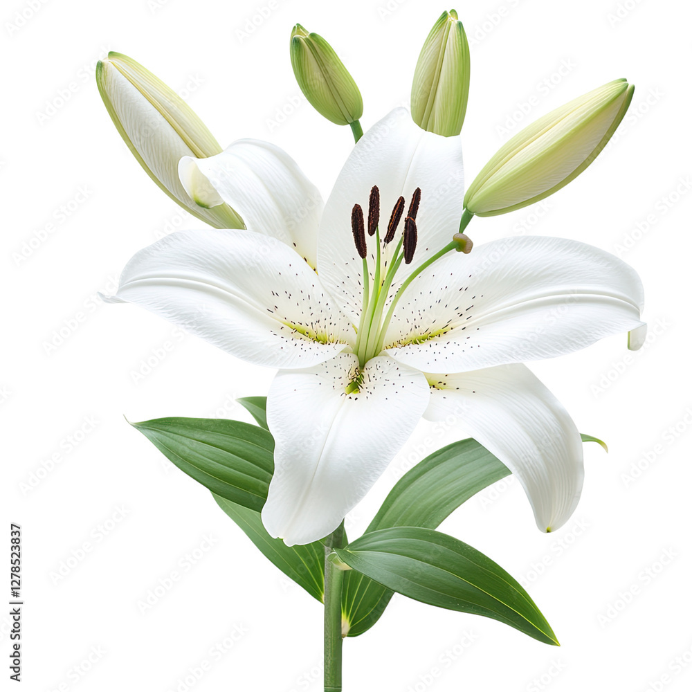 Fototapeta premium White lily flower isolated on a Transparent background,