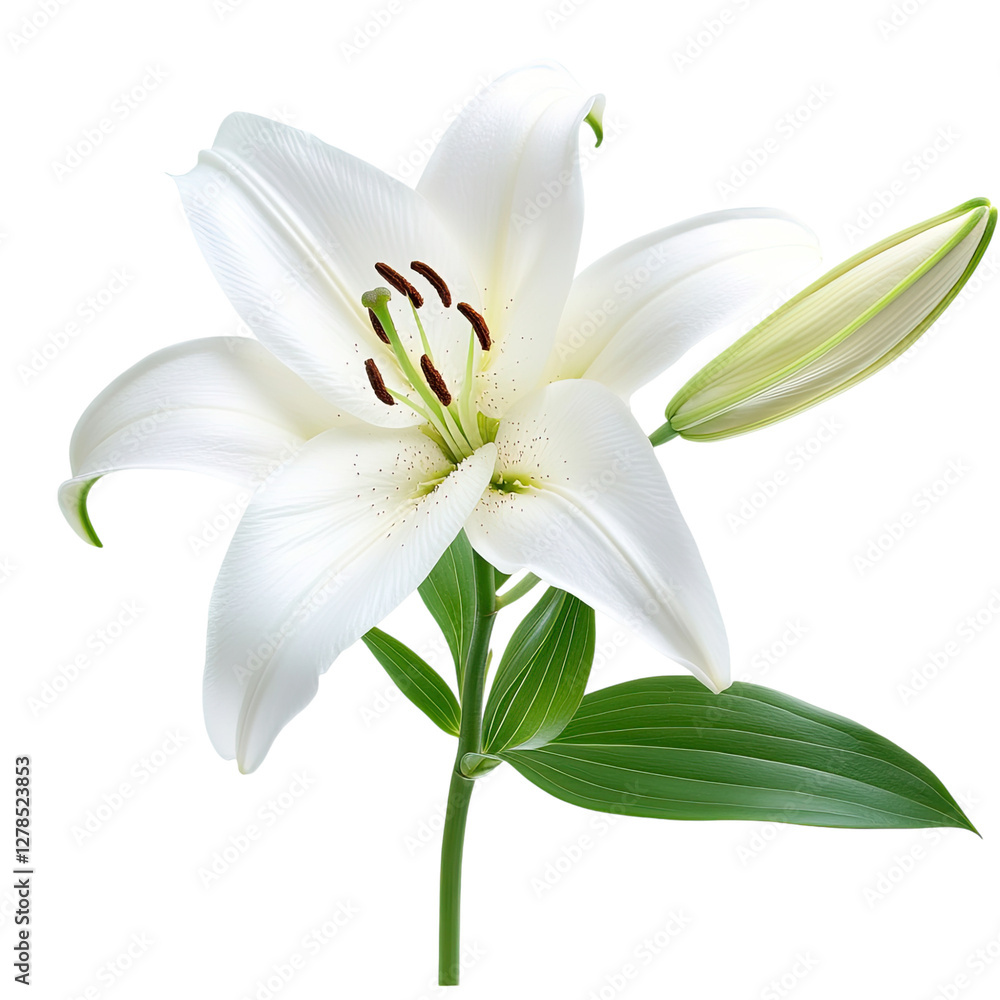 White lily flower isolated on a Transparent background, White lily flower isolated on a Transparent background,