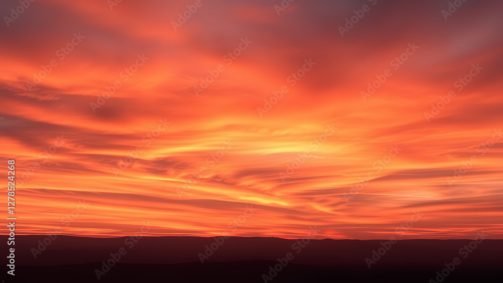 Obraz premium Horizon's Incandescent Embrace - A title that speaks to the warm, all-encompassing glow of the sunset, which seems to envelop and ignite the distant horizon