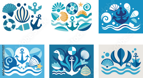 Seashell nautical ocean inspired designs vector art set design 