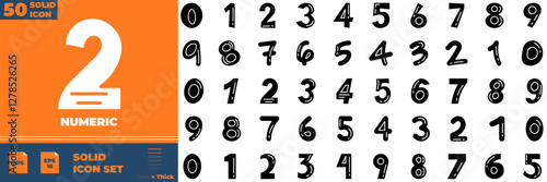 Numeric Solid Editable Icons set. Vector illustration in modern thin solid style of numeric icons: number, 123, font, etc