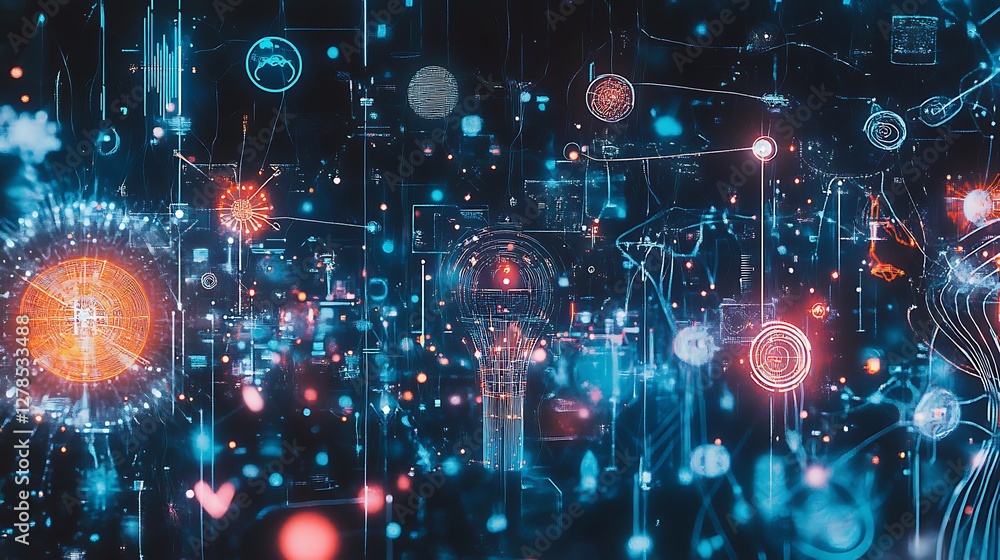 Obraz premium Abstract Digital Network Visualization: A Symphony of Data and Light