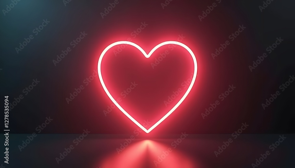 Neon style glowing heart icon with bright red and pink neon lights in cyberpunk aesthetics on dark background Neon style glowing heart icon with bright red and pink neon lights in cyberpunk aesthetics on dark background
