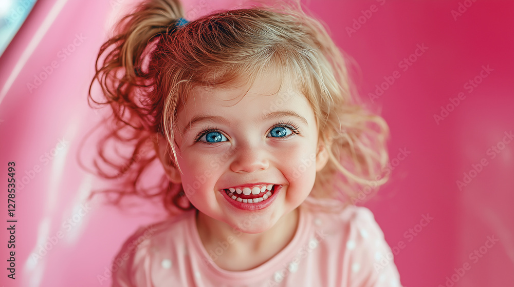 A precious little girl with bright blue eyes and chubby cheeks, captured mid-slide on a pink slide, her wide toothy grin radiating happiness. A precious little girl with bright blue eyes and chubby cheeks, captured mid-slide on a pink slide, her wide toothy grin radiating happiness.
