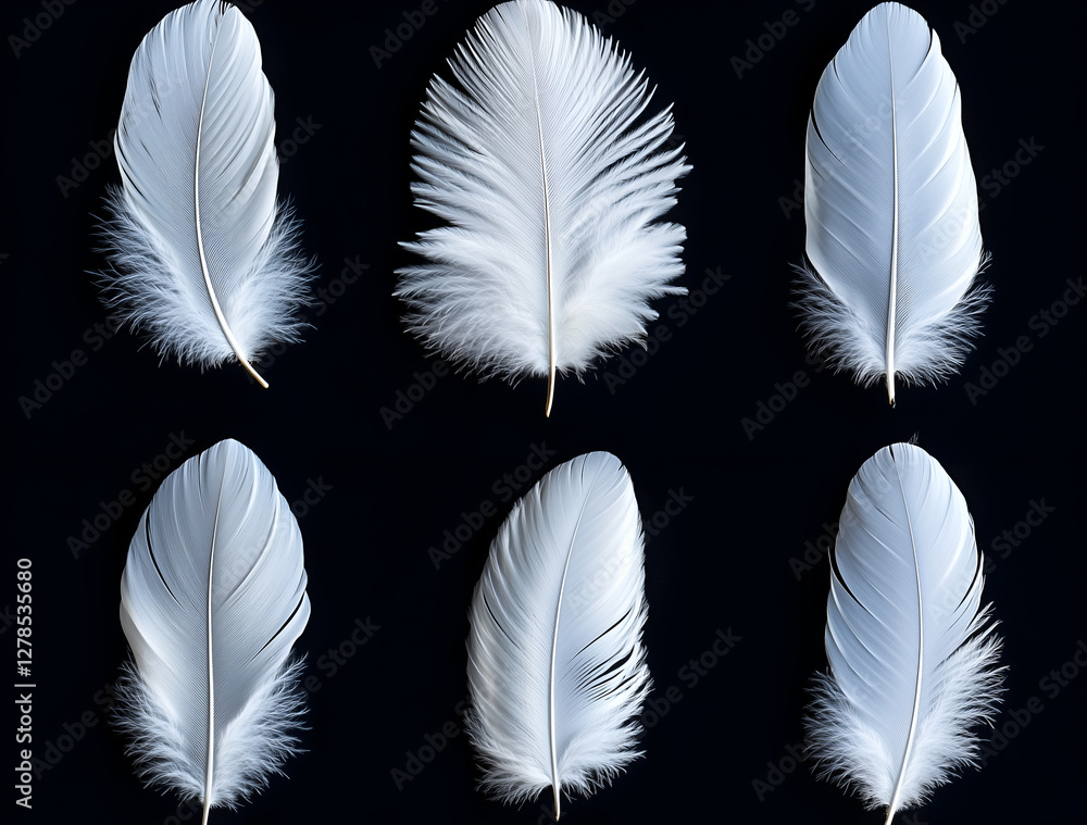 Obraz premium White feather collection isolated on a black background