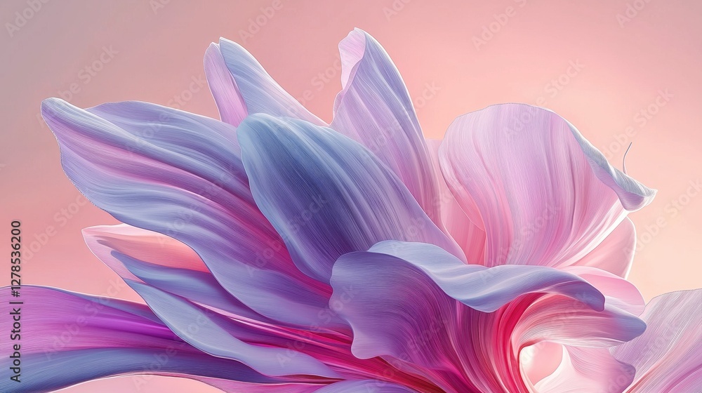 Fototapeta premium Abstract floral pattern with soft pink and purple flowing textures on a pastel background, resembling delicate flower petals.