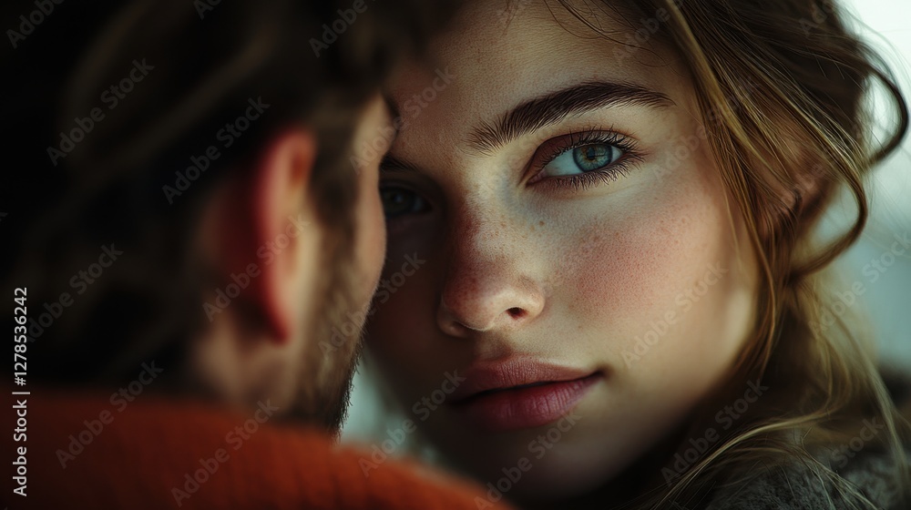 Intimate moment between two people showcasing deep connection and emotion in a cozy setting during late afternoon light Intimate moment between two people showcasing deep connection and emotion in a cozy setting during late afternoon light
