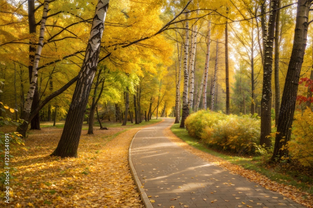 Obraz premium Autumn Path in Golden Forest