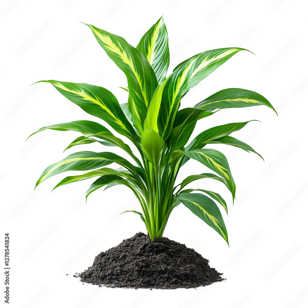 Obraz premium Vibrant Green Plant in Rich Soil Nature life lush dark flora isolated on transparent background png