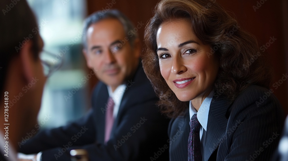 Business partners collaborate in a modern office setting, exuding confidence Business partners collaborate in a modern office setting, exuding confidence