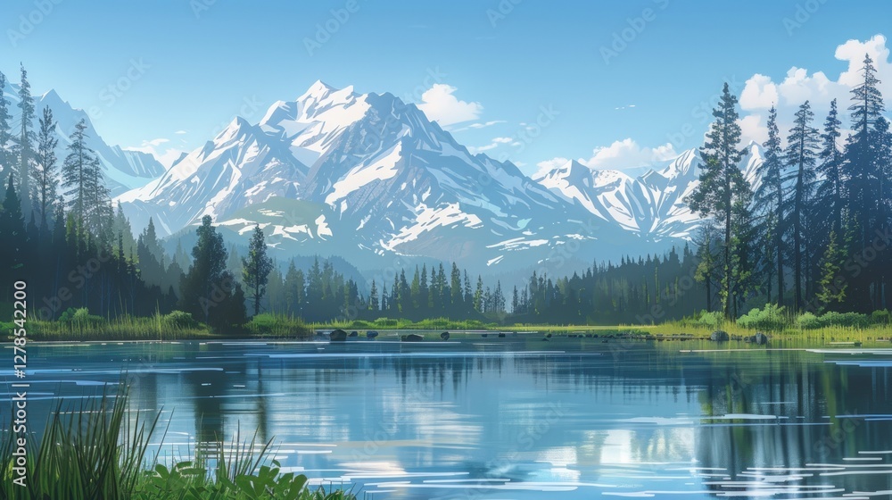 Serene Mountain Lake Reflection Digital Art Serene Mountain Lake Reflection Digital Art