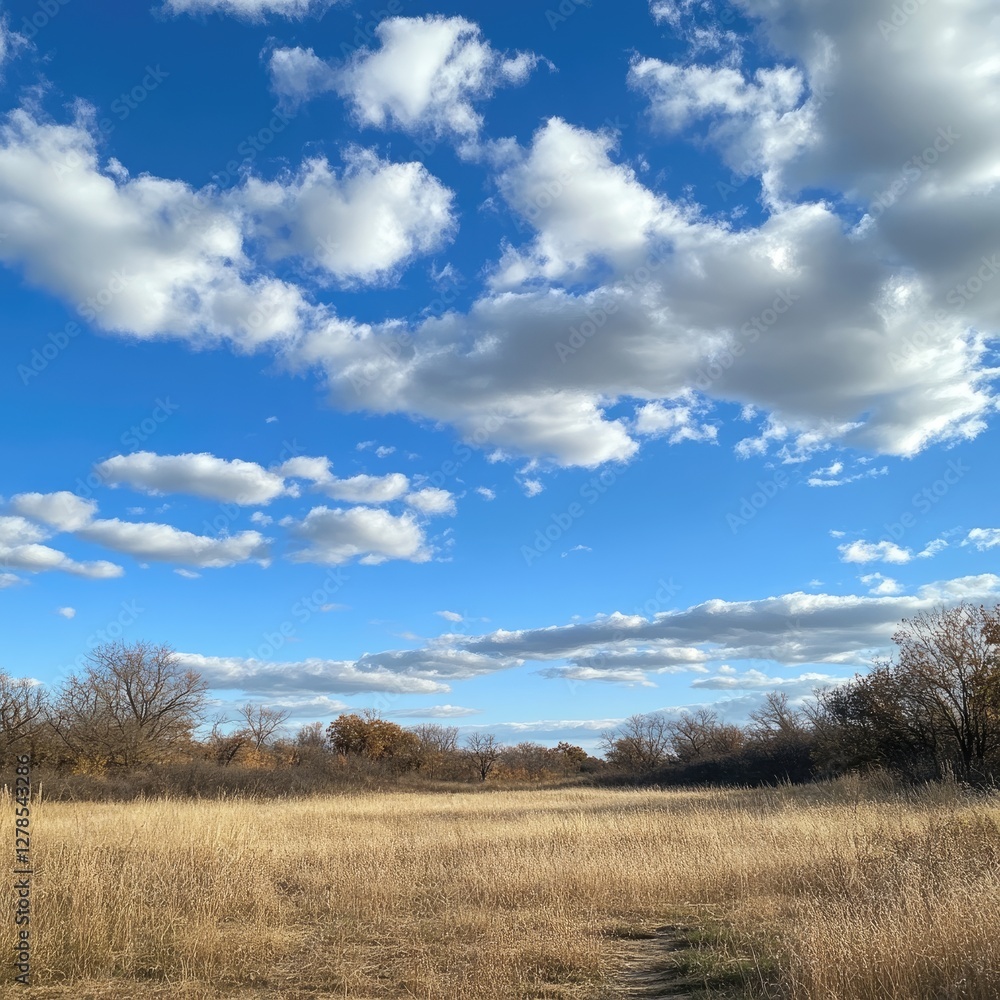 Open field under a vibrant blue sky, nature landscape Open field under a vibrant blue sky, nature landscape