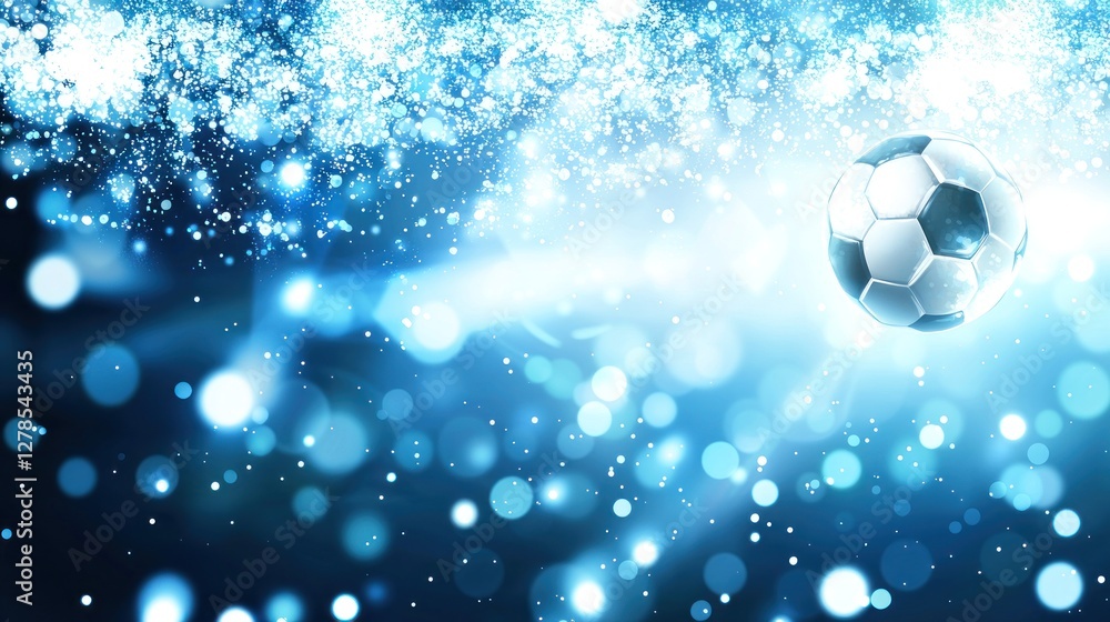 Naklejka premium Soccer ball in winter wonderland; festive background; digital art; stock image