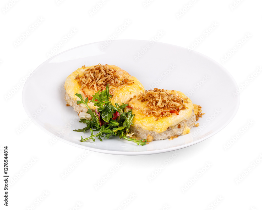 A simplistic white plate that holds two pieces of delicious food placed on it A simplistic white plate that holds two pieces of delicious food placed on it