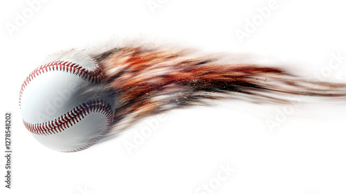 Baseball rocketing across sky, trailing blurred flame, dynamic sports imagery with transparent backdrop