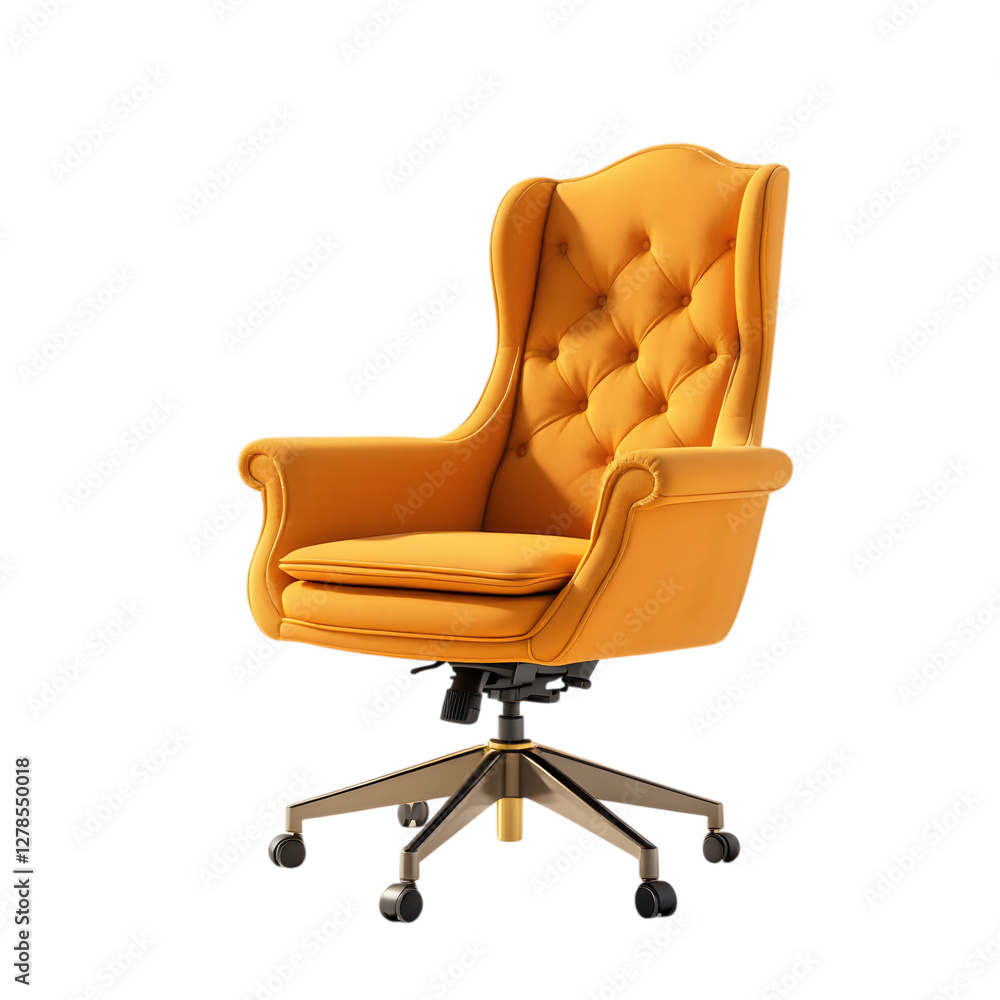 Naklejka premium Luxurious Yellow Velvet Office Chair isolated on black Background