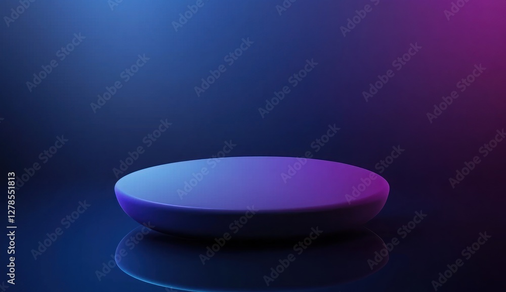 Empty round podium with neon blue and purple gradient background. Empty round podium with neon blue and purple gradient background.