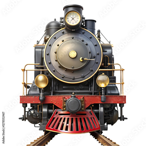 Steam locomotive train front view