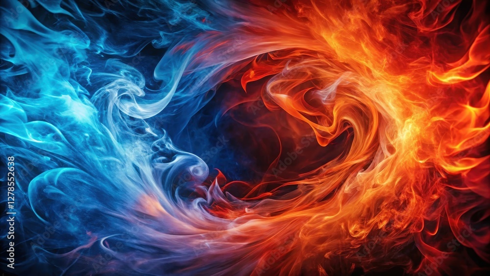 Fototapeta premium Fiery Abstract Background with Swirling Flames of Red and Blue, abstract design