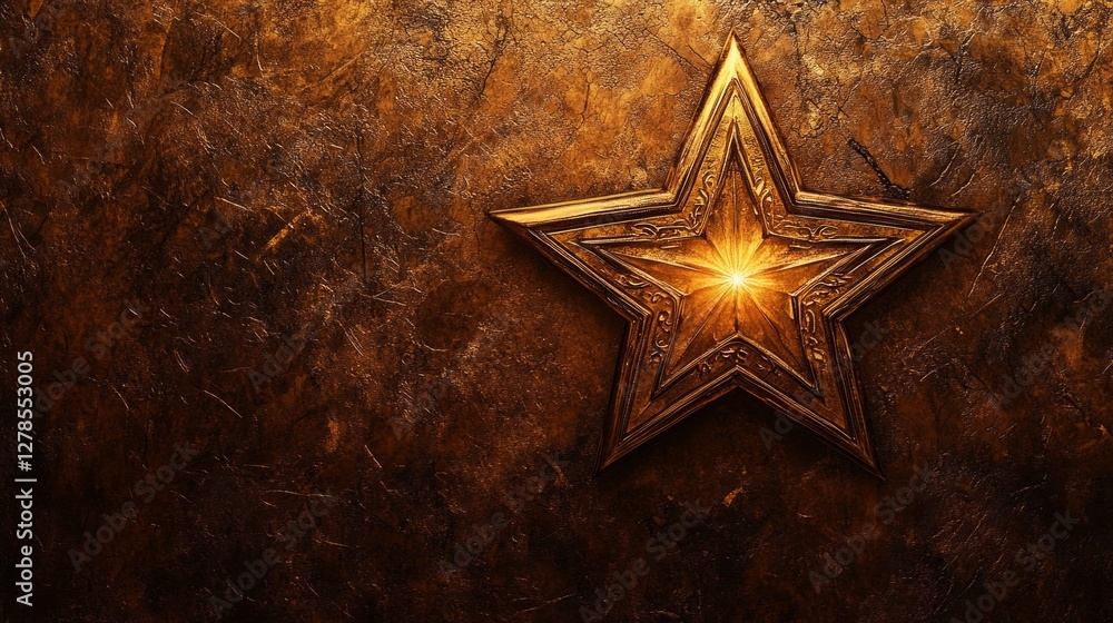 Naklejka premium Golden Star on Dark Textured Background