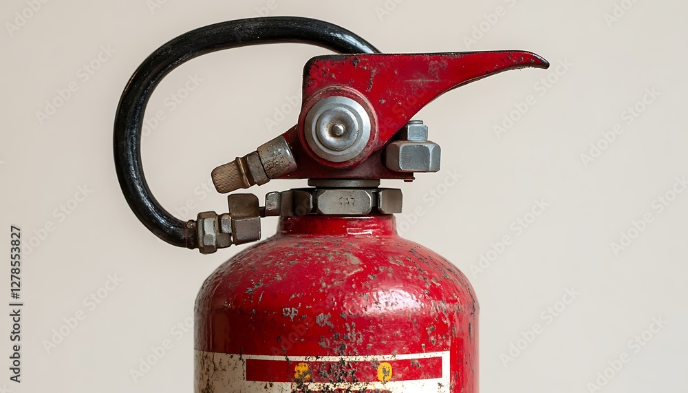 Naklejka premium Rusty Fire Extinguisher Detail Against Light Background
