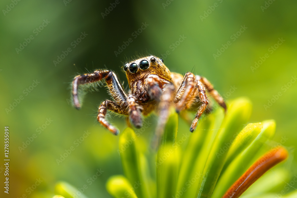 Jumping spider, a cute little spider with big eyes. Adorable little spider Jumping spider, a cute little spider with big eyes. Adorable little spider