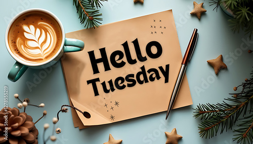 Hello Tuesday text decorated as card Illustration day Tuesday label