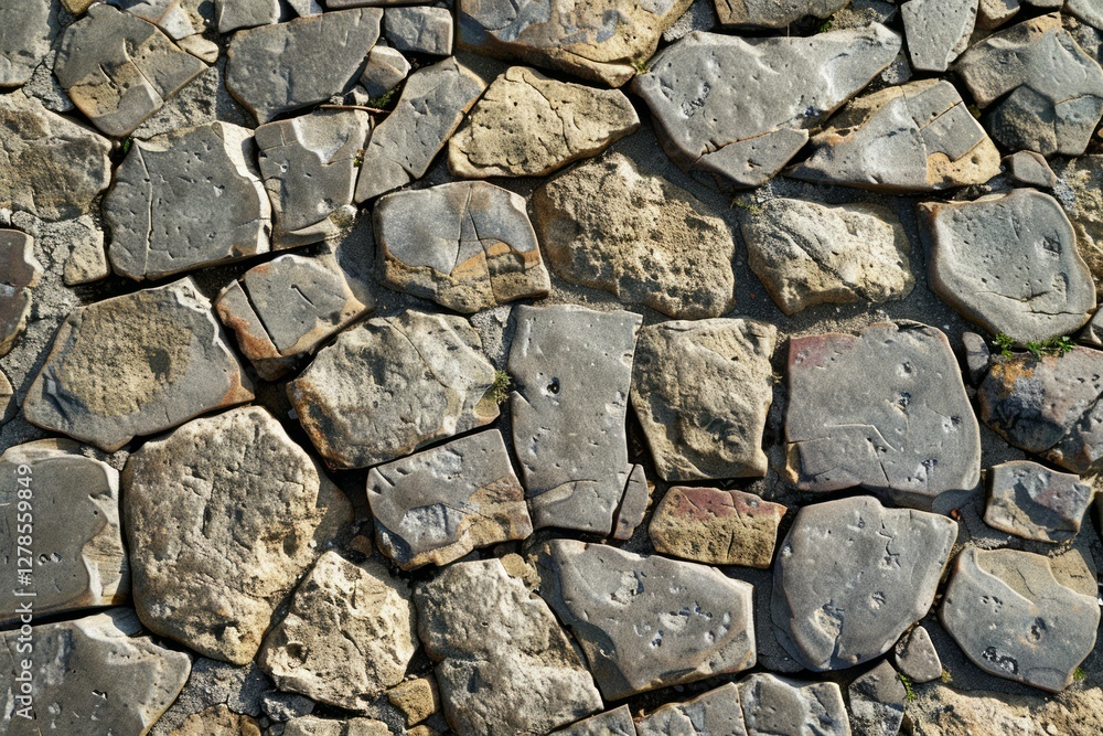 Fototapeta premium Brown pebble stone paving surface. Detailed photo textured background