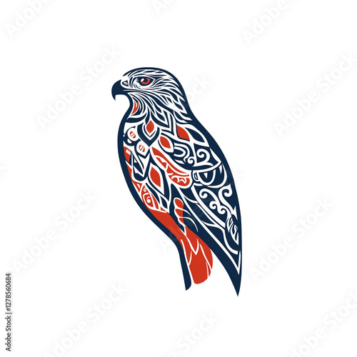 Ornate Red and Blue Hawk Illustration photo